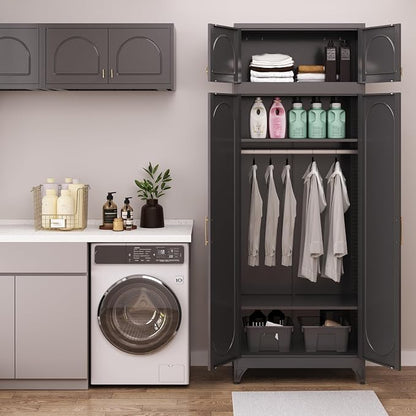 Armoire Wardrobe Closet, 71" Tall Metal Storage Cabinet with Hanging Rod and Adjustable Shelves, Clothes Wardrobe Cabinet, Black Armoires, Steel Closet for Bedroom, Bathroom, Office, School