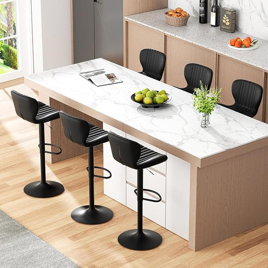 JAMFLY Bar Stools Set of 6, Leather Adjustable Barstools Counter Height Modern Bar Stools, Island Chairs Set of 4 for Kitchen, Black