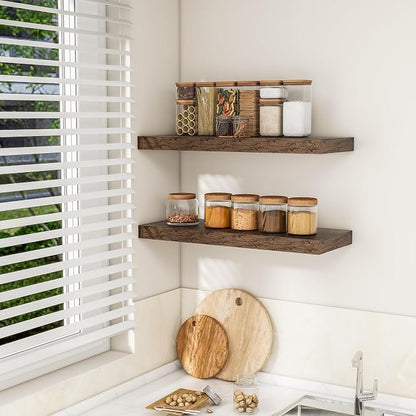 RICHFOCUS 31.5Inch Floating Shelves for Wall 2 Pack Shelves for Bedroom|Kitchen|Bathroom Wall Mounted Rustic Wood Floating Shelf with Invisible Brackets for Books|Storage|Decor, Rustic Brown