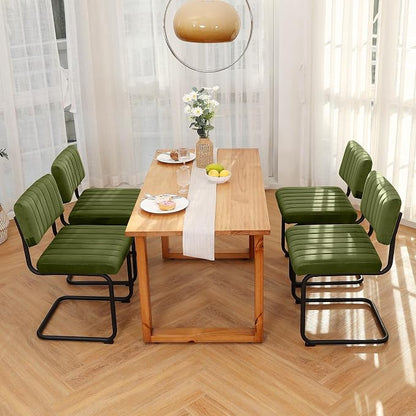 ONEVOG Mid Century Modern Dining Chairs Set of 2, Green Velvet Kitchen Chairs with Tufted Backs, Upholstered Wide Seat, Armless Cantilevered Chairs with Metal Legs for Kitchen Living Room