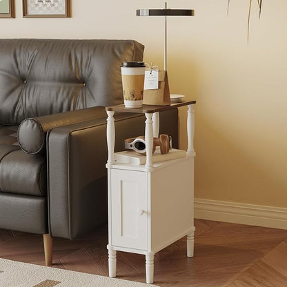 Veegle Narrow Nightstand, Skinny End Side Table(White) | Mid-Century Modern Nightstand with Storage,bedside table for Bedroom and Living Room