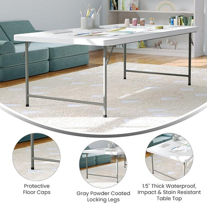 Flash Furniture Paige 4.93' Classroom Activity Table for School and Home, Heavy-Duty Rectangular Plastic Activity Table for Kids, White