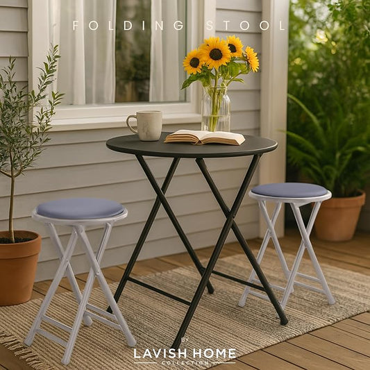 Lavish Home Folding Stool - Set of 2 Counter Height Bar Stools – 24-Inch Backless Folding Chairs with 225lb Capacity for Kitchen, Rec Room, or Game Room (Gray)