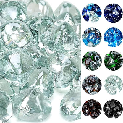 Onlyfire 10 lbs Fire Glass Diamonds 1 Inch, Reflective Fire Pit Glass Rocks for Propane & Natural Gas Fireplace, High Luster Multi-Faceted Stones, Crystal Ice (Multicolor & Blends Available)