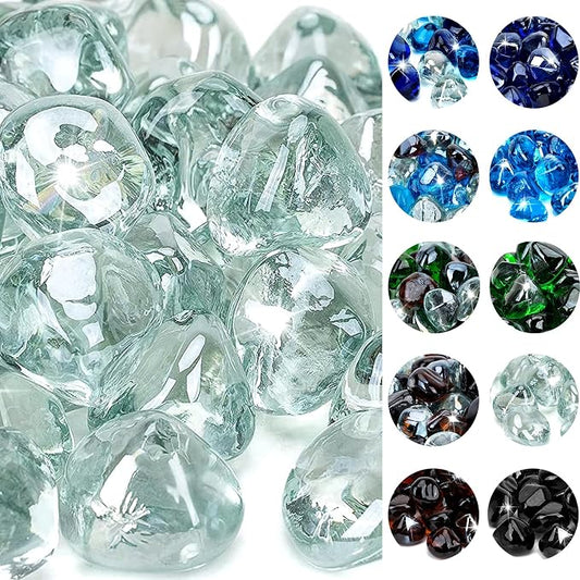 Onlyfire 10 lbs Fire Glass Diamonds 1 Inch, Reflective Fire Pit Glass Rocks for Propane & Natural Gas Fireplace, High Luster Multi-Faceted Stones, Crystal Ice (Multicolor & Blends Available)