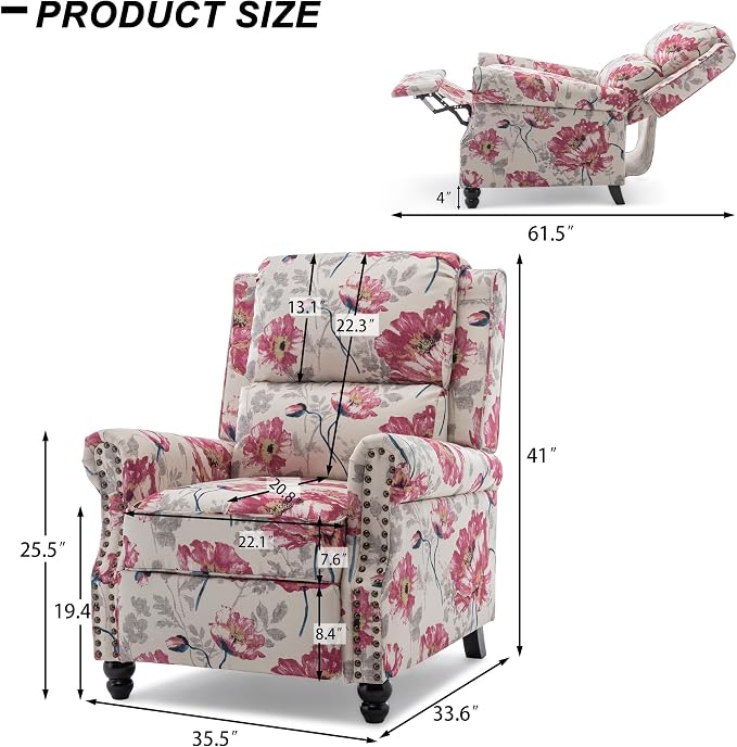 Recliner Chair, Modern Pushback Armchair with Adjustable Backrest & Footrest for Bedroom, Living Room