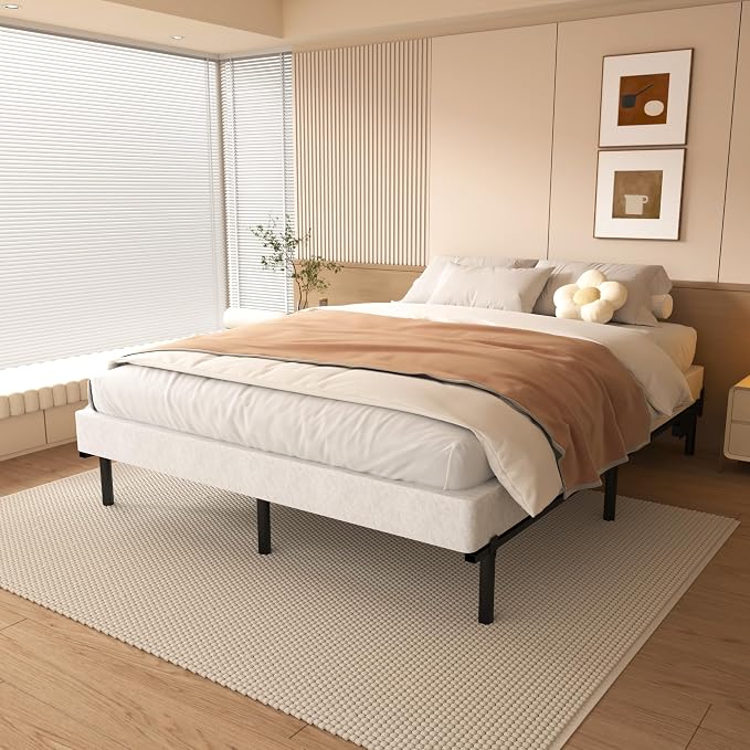 NHODIR 4 Inch Full Size Box Spring Bed Base, Heavy Duty Metal Box Spring Full Mattress Foundation with Fabric Cover, Noise-Free, Non Slip, Easy Assembly