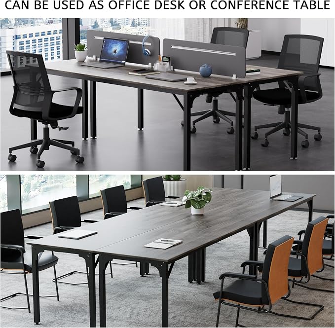 78.7 Inches Extra Long Desk,6.5ft Office Table with Flexible Configuration,Large Computer Table with Adjustable Footpads,Stable Structure,Office Desk for 2 Person (Grey)