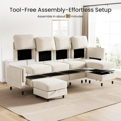 KKL Modular Sectional Sofa Bed with Storage Ottoman, Convertible L/U-Shaped Sleeper Couch for Living Room, Modern Reversible Design(Beige,6 Seater U Shape)