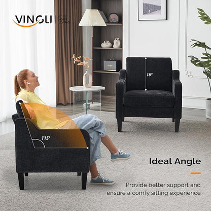 VINGLI Mid-Century Modern Accent Chair, Black Chenille, 30" (W) x 30.7" (D) x 33" (H), 1 Seat, 380 lbs Weight Capacity