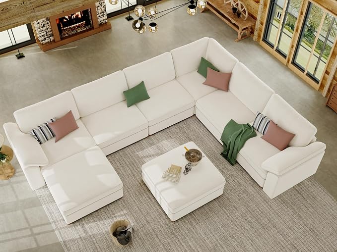 EASE MOOSE Oversized Sectional Modular Sofa,Comfty U Shape Sectional Modern Deep Seat Couch,White Modular Cloud Couch