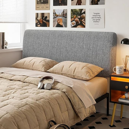 4.7” Upholstered Headboard for Full Size Bed, No Drill Needed, 5 Min Assembly, Headboard for 8–14 Inch Mattress, Perfect for Renters Dorm Kids Pet, Linen Gray