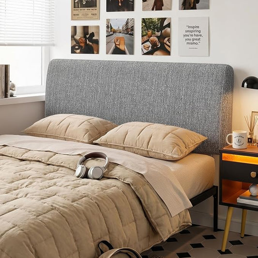 4.7” Upholstered Headboard for Full Size Bed, No Drill Needed, 5 Min Assembly, Headboard for 8–14 Inch Mattress, Perfect for Renters Dorm Kids Pet, Linen Gray
