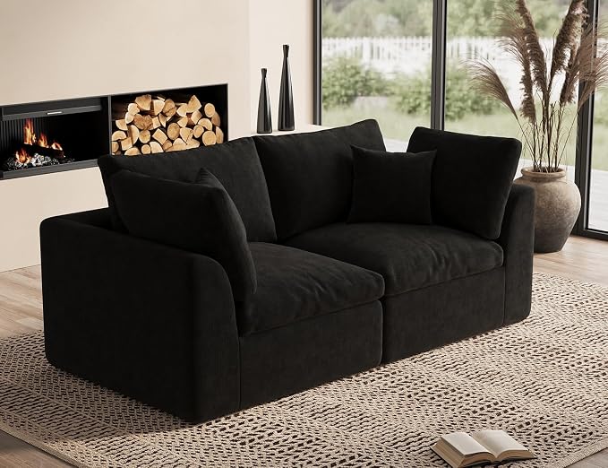 ohllob 78.9" Loveseat Sofa, Cloud Boneless Couches for Living Room, Modern Modular Sectional Sofa, Oversized, Black