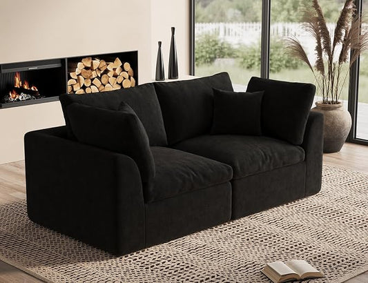 ohllob 78.9" Loveseat Sofa, Cloud Boneless Couches for Living Room, Modern Modular Sectional Sofa, Oversized, Black