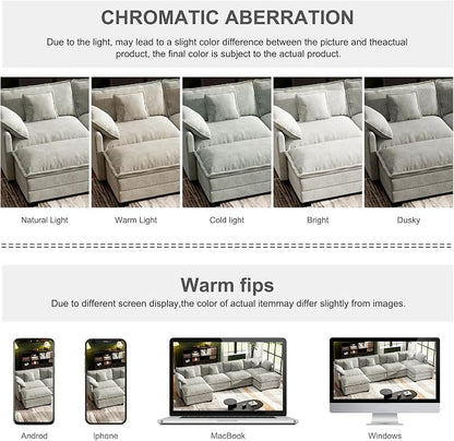 146" Cloud Couch Sectional, U Shaped Modular Sectional Sofa, 4-Seat Deep Seat Couch with 6 Removable Washable Pillows and 2 Ottoman for Living Room, Bedroom, Apartment, Light Grey