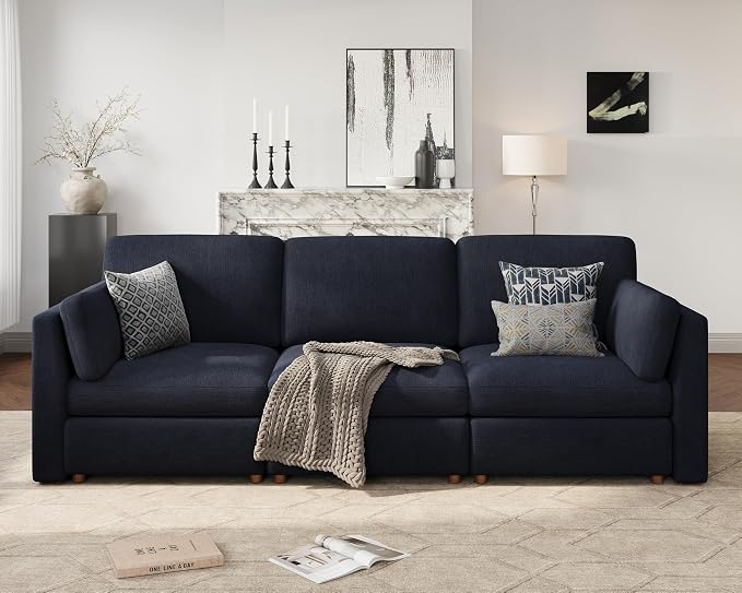 Oversized Modular Sectional Sofa 3 Seater Cloud Couches Blue | 115'' Deep Seat Couch for Living Room, Comfortable Luxury Sectional sofa, Solid Wood Frame, Removable Washable Cover
