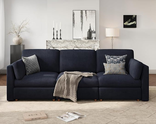 Oversized Modular Sectional Sofa 3 Seater Cloud Couches Blue | 115'' Deep Seat Couch for Living Room, Comfortable Luxury Sectional sofa, Solid Wood Frame, Removable Washable Cover