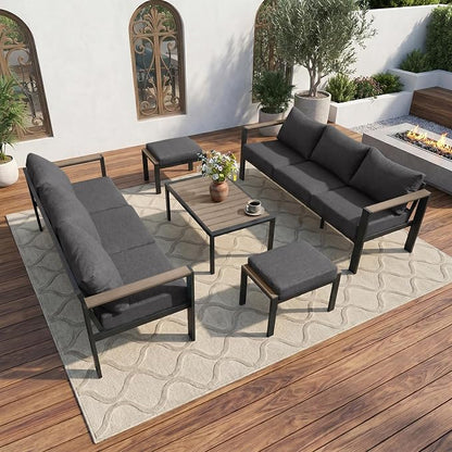 Patio Furniture Set 8 Seats and Coffee Table, Patio Conversation Set with Washable Thick Cushions, Deluxe Aluminum Modern Outside Sectional for Porch, Balcony, Deck, Yard, Dark Gray