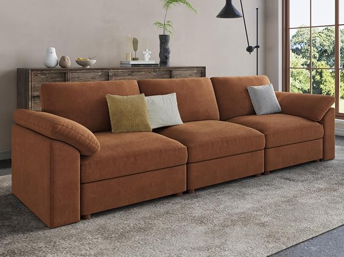 EASE MOOSE Brown Sectional Modular Sofa, Comfty 3 Seat Cloud Couch, Modern Deep Seat Sectional for Living Room