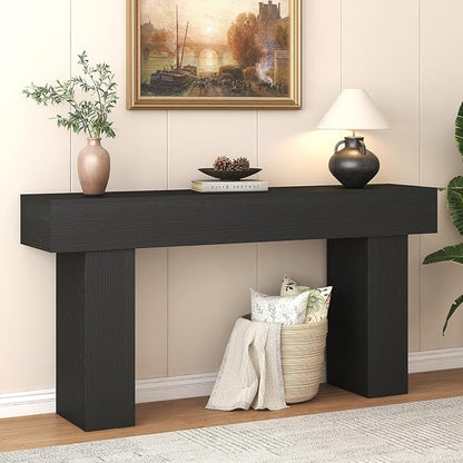 63 Inch Long Console Table for Entryway, Farmhouse Wood Rectangular Sofa Table Behind Couch Table, Narrow Entryway Table for Living Room, Entrance, Hallway, Foyer, Easy Assembly (Charcoal Black)