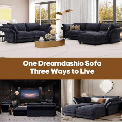 DreamDashio 159" 6-Seat L-Shaped Sectional Sofa for Living Room, Extra Large Modular Cloud Couch with Storage, Adjustable Arms & High Back, Dark Grey Chenille