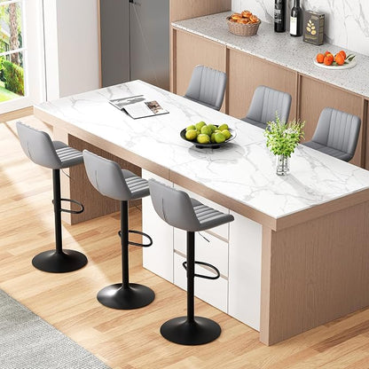 JAMFLY Modern Leather Bar Stools – Swivel & Height-Adjustable Bar Chairs with Footrest, Ergonomic Design for Kitchen Island, Home & Commercial Bar – Set of 6, Grey