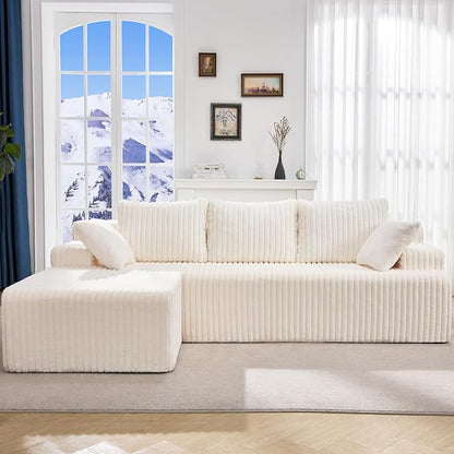 Hobestluk Boneless Couch Modular Sectional Sofa for Living Room Furniture | 98" Left Facing Chaise White,Memory Foam,Removable Cover,Non-slip Bottom,No Assemble Required,Furniture for Apartment