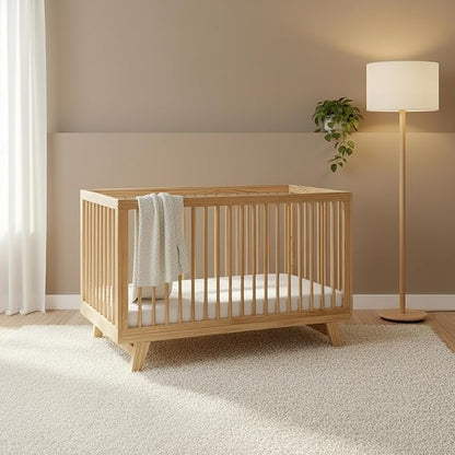 3-in-1 Astin Convertible Baby Crib - Including Toddler Guard Rail, Grows with Your Baby, Converts to Toddler Bed & Day Bed, 4 Adjustable Support Base Height | Natural with Guard Rail