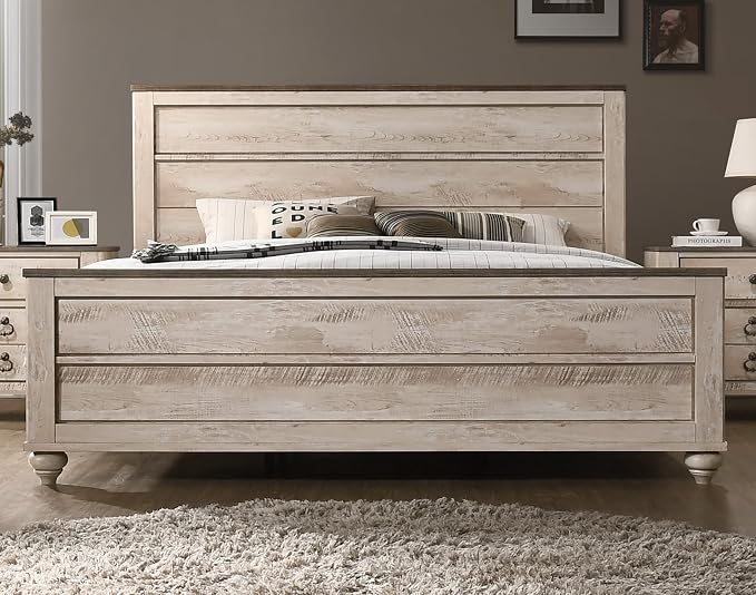 Roundhill Furniture Imerland Contemporary White Wash Finish 5 Piece Bedroom Set