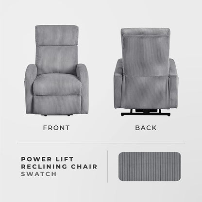 Lexicon Power Lift Recliner Chair for Elderly with Remote Control, Gentle Lift Motion, Side Pocket Armrest, Corduroy Upholstered Electric Recliner for Living Room/Bedroom, Easy Assembly, Dark Gray