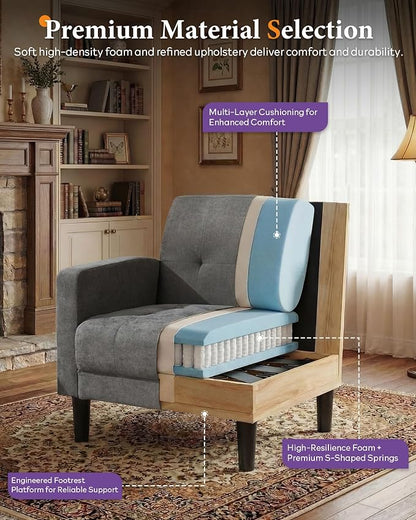 TYBOATLE Accent Chairs Set of 2 Living Room Chairs Cozy Tufted Mid Century Modern Accent Chairs with Arms for Bedroom Comfy Reading Arm Chair Small Chairs for Small Spaces Office (2, Dark Grey)