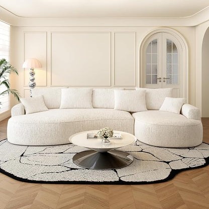 115-inch L-Shaped Luxurious Modern Contoured Curved-Back Sofa, a Seamless Boneless Design with Curved Silhouette, Ideal for Living Room use(Right Chaise,White)