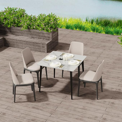 Wisfor Sintered Stone Dining Table: 32 Inch Square White Kitchen Breakfast Table with Black Metal Legs - 30 Inch High Restaurant Table for 4