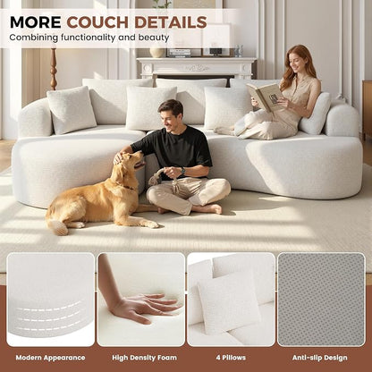 Luxanimarion 124" Curved Modular Sectional Sofa Oversized, L-Shape Boneless Couches for Living Room with Deep Seat and 7 Pillows, High-Density Memory Foam, Beige Chenille Fabric, No Assembly Required