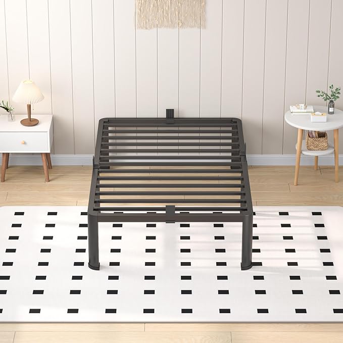 VIPSHOW 18 Inch Twin XL Heavy Duty 3500 lbs Bed Frame with Round-Corner Legs & Anti-Squeak Design – Quick Assembly Metal Platform, No Box Spring Needed