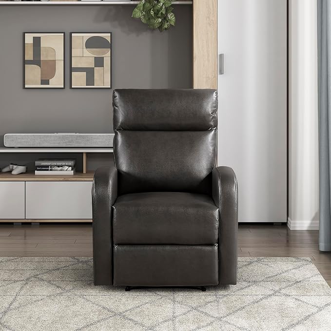 Lexicon Manual Recliner Chair, Faux Leather Reclining Chair, Wall Hugger, Track Arms, Magazine Pockets, Manual Recliner for Living Room/Office/Apartment, Easy Assembly, Espresso