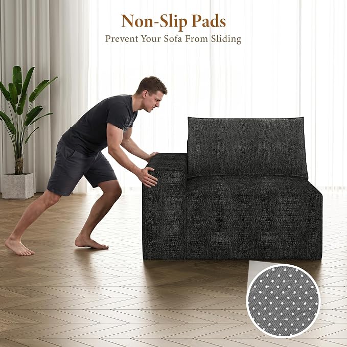 Vesgantti 145.6" Modular Boneless Couch, Modern U Shaped 6 Seater Sectional Sofa with 2 Ottoman & Deep Seat, Convertible Chenille Cloud Couches for Living Room, No Assembly Required, Black