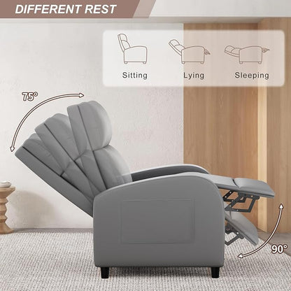 JUMMICO Recliner Chair Adjustable Home Theater Single Recliner Sofa Furniture with Thick Seat Cushion and Backrest Modern Living Room Recliners (Leather, Grey)