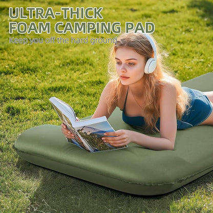 Wevelel Memory Sleeping Pad, 3.1" Ultra-Thick Foam Sleeping Mats for Camping, Easy Inflate&Deflate,9.5 R-Value Insulated Camping Mattress Pad with Pillow, for Car Travel Tent