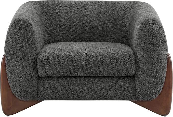 Christopher Knight Home Holly Modern Boucle Fabric Upholstered Club Chair for Living Room, Home Office, Apartment, Relaxing Chair with Removable Cushion and Birch Wood Legs, Dark Gray + Walnut