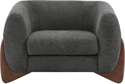 Christopher Knight Home Holly Modern Boucle Fabric Upholstered Club Chair for Living Room, Home Office, Apartment, Relaxing Chair with Removable Cushion and Birch Wood Legs, Dark Gray + Walnut