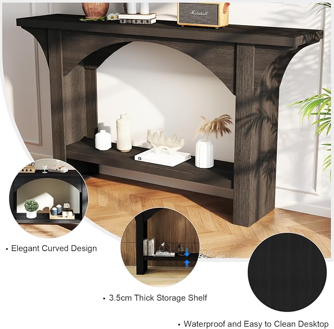 Black Entry Table, 55'' Modern Console Table 2-Tier Wood Entrance Table Foyer Tables for Entryway Hallway