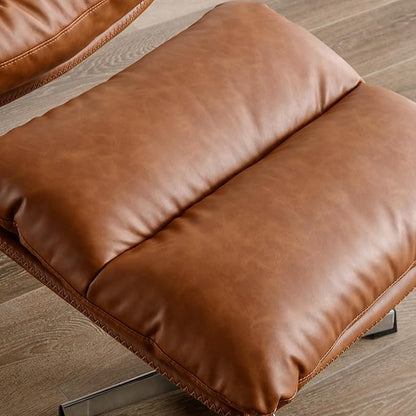 BESTANO Swivel Accent Chair with Ottoman, Mid Century Modern Faux Leather Lounge Chair with footrest, Comfy Oversized Armchair with 360 Degree Metal Base for Living Room Bedroom, Brown
