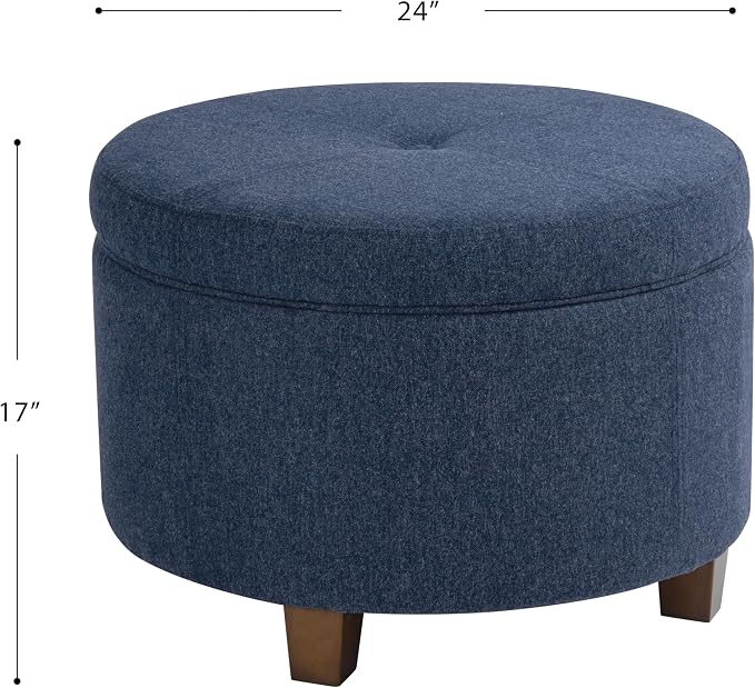 HomePop 24" Large Round Storage Ottoman - Blue Woven Fabric