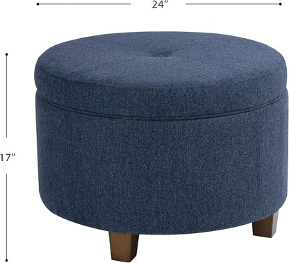 HomePop 24" Large Round Storage Ottoman - Blue Woven Fabric
