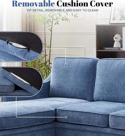Kingfun 88" L-Shape Sofa, Chenille Sectional Couch, Mid Century Modern Couches with Solid Wood Frame for Living Room Bedroom