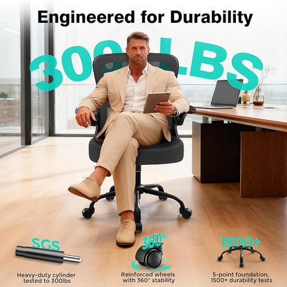 AreShark Office Chair - Ergonomic Breathable Mesh Desk Chair with Adjustable Lumbar Support and Flip-up Armrests - Executive High Back Rolling Swivel Comfortable Computer Gaming Chair for Home Office