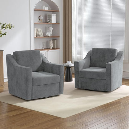 Swivel Accent Chair Set of 2, Comfy Chenille Swivel Chair with Deep Seat, Upholstered Armchair with 360 Degree Rotation Base, Single Sofa Reading Chair for Living Room Bedroom, Gray