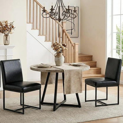 VESCASA Faux Leather Upholstered Dining Chairs with Black Metal Frame, Mid Century Modern Padded Kitchen Chair with Adjustable Foot Pads for Restaurant, Dining Room, Set of 2, Black
